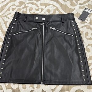 DKNY Black Leather Pencil Skirt with Silver Studs